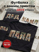  Футболка на заказ с вашим фото, надписями и принтами черная Папа/Мама (печать с двух сторон)