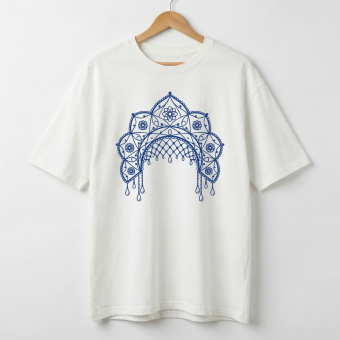 Футболка оверсайз с принтом белая Синий кокошник