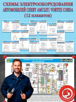 «Схемы электрооборудования автомобилей Chery Amulet/Vortex Corda»   (12 плакатов)