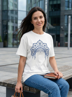 Футболка оверсайз с принтом белая Синий кокошник